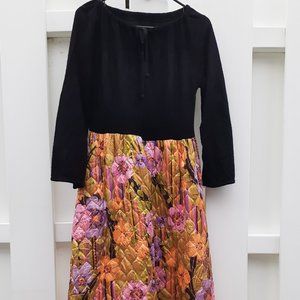 Vintage 60s Quilted Hostess Dress Skirt Floral S M